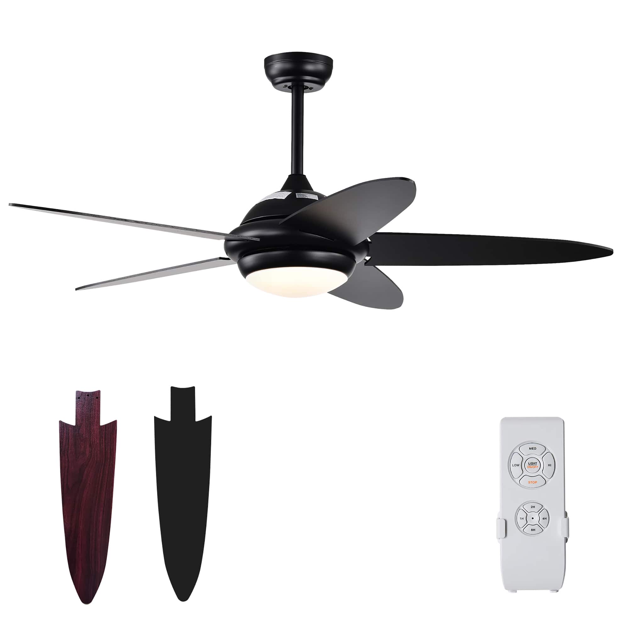 Front. Costway - Costway 52'' Ceiling Fan with LED Lights & Remote Control 1/2/4/8H Timer & 3 Fan Speeds - Black.