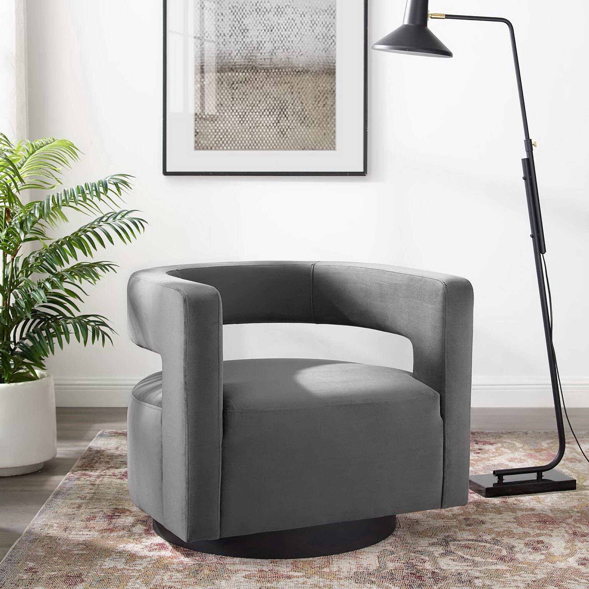 Alt View 4. Modway - Spin Cutaway Performance Velvet Swivel Armchair by Modway - Gray.