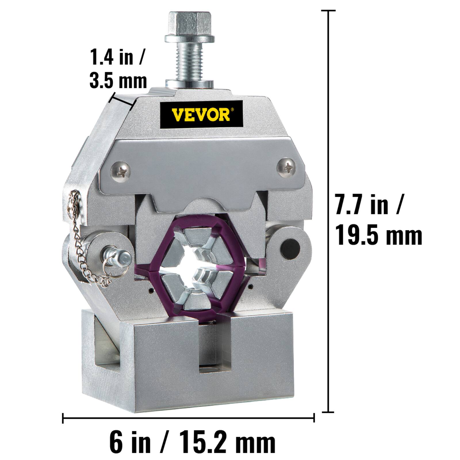 1.4 in / 3.5 mm  
7.7 in / 19.5 mm  
6 in / 15.2 mm  

VEVOR