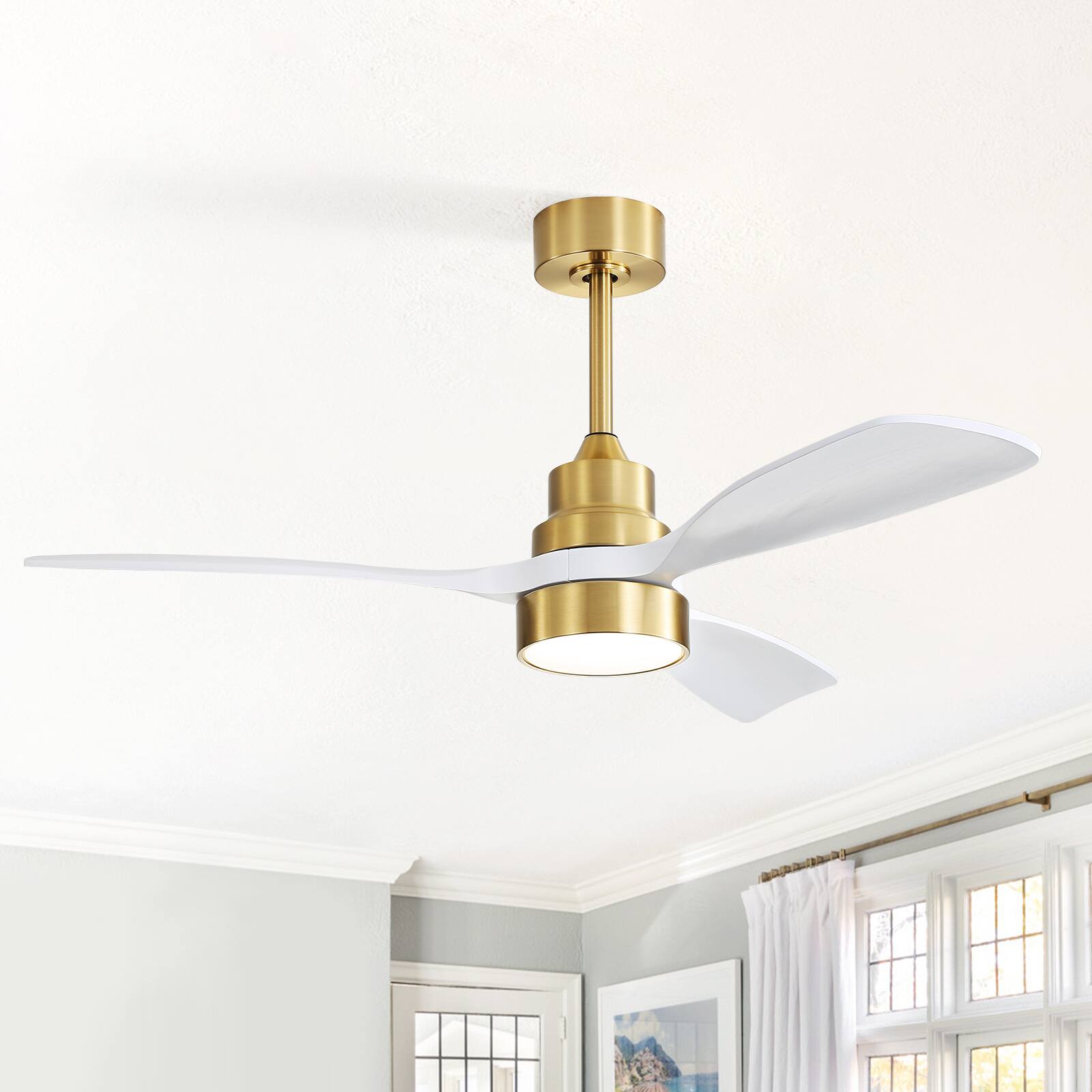 Angle. Sofucor - Gold Low Profile Ceiling Fan With Lights Remote 48'' Wood Blade Ceiling Fan For Bedroom Living Room Farmhouse Patio - Gold.
