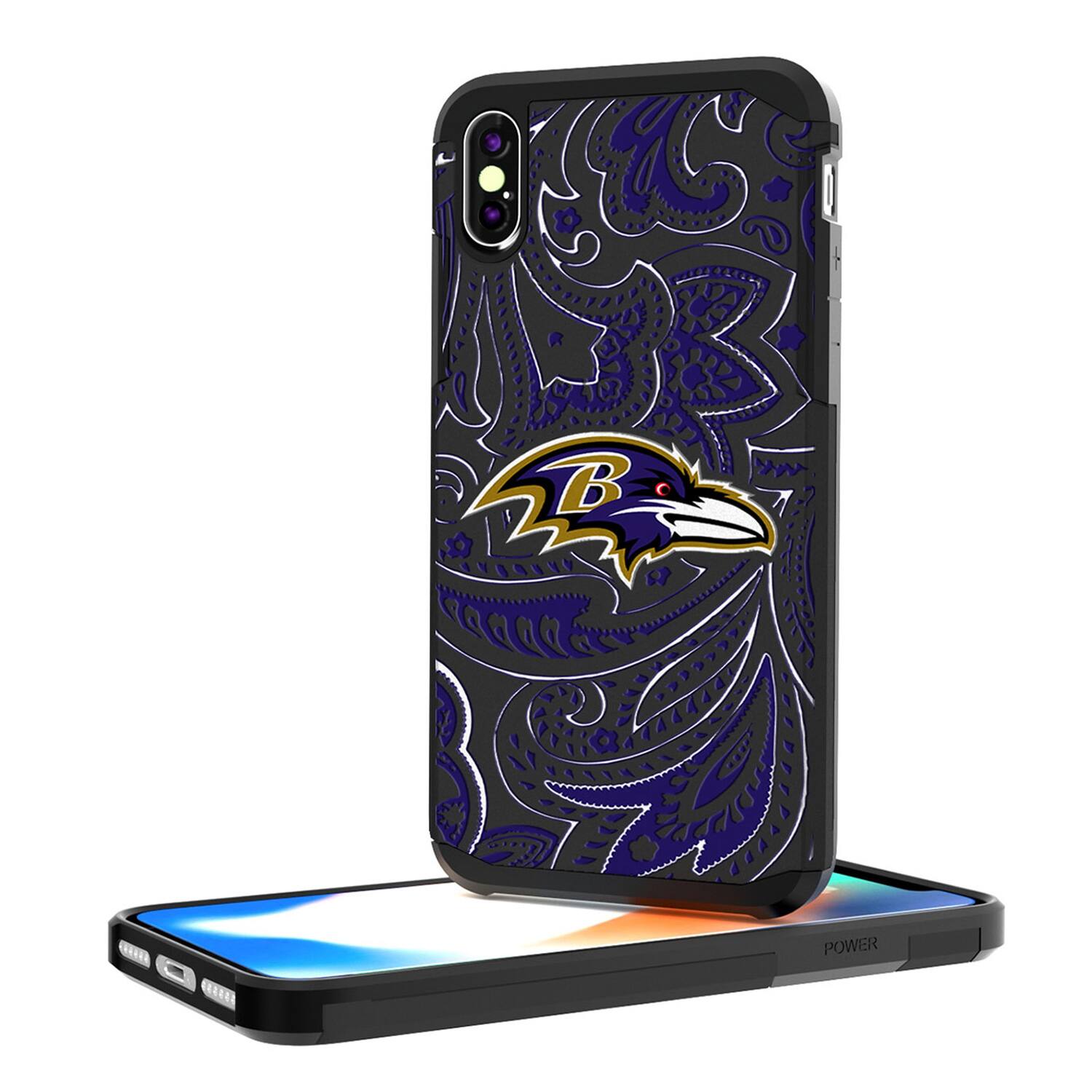 Alt View 2. Keyscaper - Baltimore Ravens iPhone Rugged Paisley Design Case - 13 Pro - Multicolor.