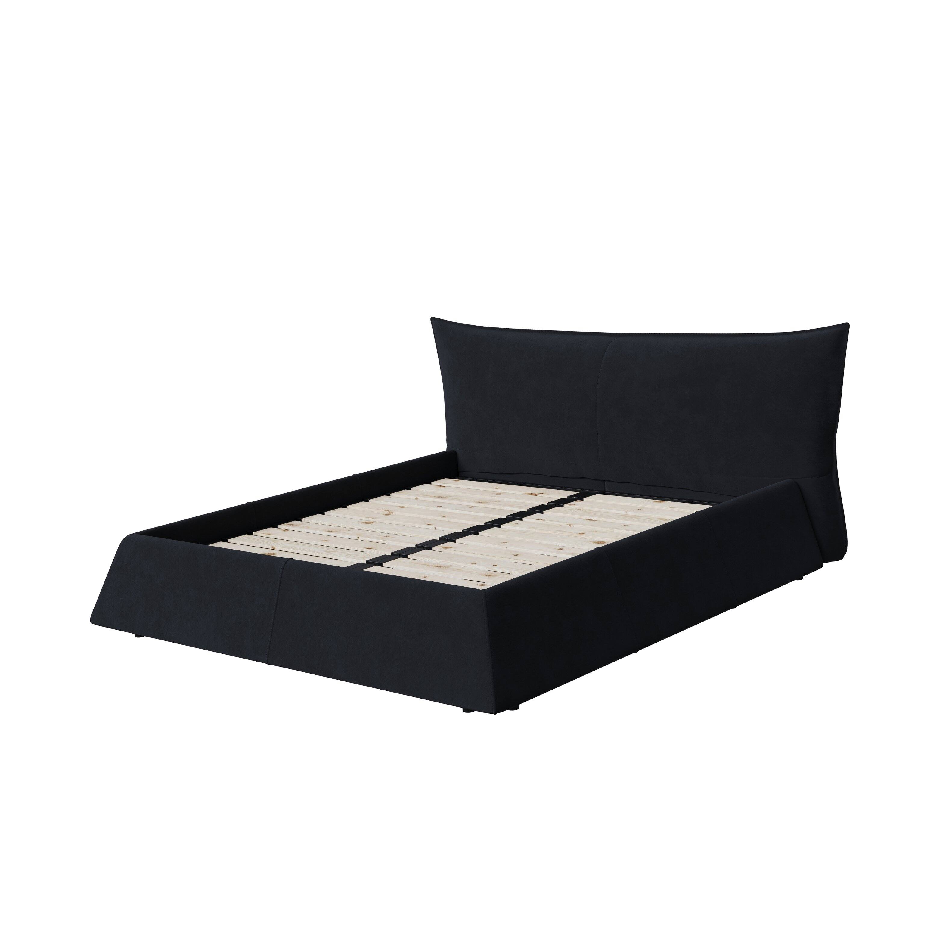 Alt View 6. Tiramisubest - King Size Upholstered Platform Bed, Special Shaped Velvet Headboard, Metal & Wood Frame, Black, 97x93x42 inches, 214 lbs - Black.