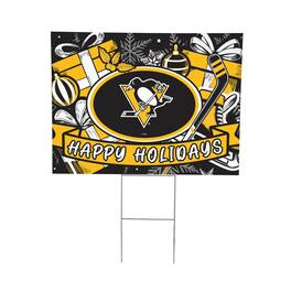 Evergreen Enterprises - Pittsburgh Penguins 24" x 18" Happy Holidays Christmas Outdoor Staked Yard Sign - Multicolor