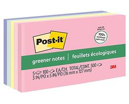 Post-it - Greener Recycled Notes, 3" x 5", Sweet Sprinkles Collection, 100 Sheet/Pad, 5 Pads/Pack - Multicolor