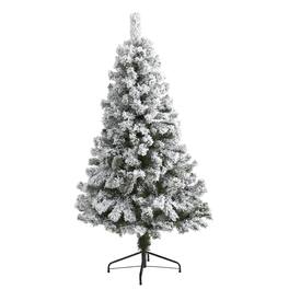BreeBe - 5' Flocked West Virginia Fir Christmas Tree with 320 Tips - White, Green