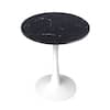Front. LeisureMod - Bristol 24" Modern Round Dining Table with White Pedestal Base for Kitchen & Compact Spaces - MDF - Marbled Black.