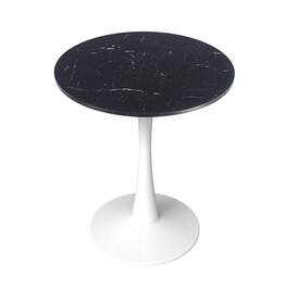 LeisureMod - Bristol 24" Modern Round Dining Table with White Pedestal Base for Kitchen & Compact Spaces - MDF - Marbled Black