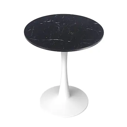 Front. LeisureMod - Bristol 24" Modern Round Dining Table with White Pedestal Base for Kitchen & Compact Spaces - MDF - Marbled Black.