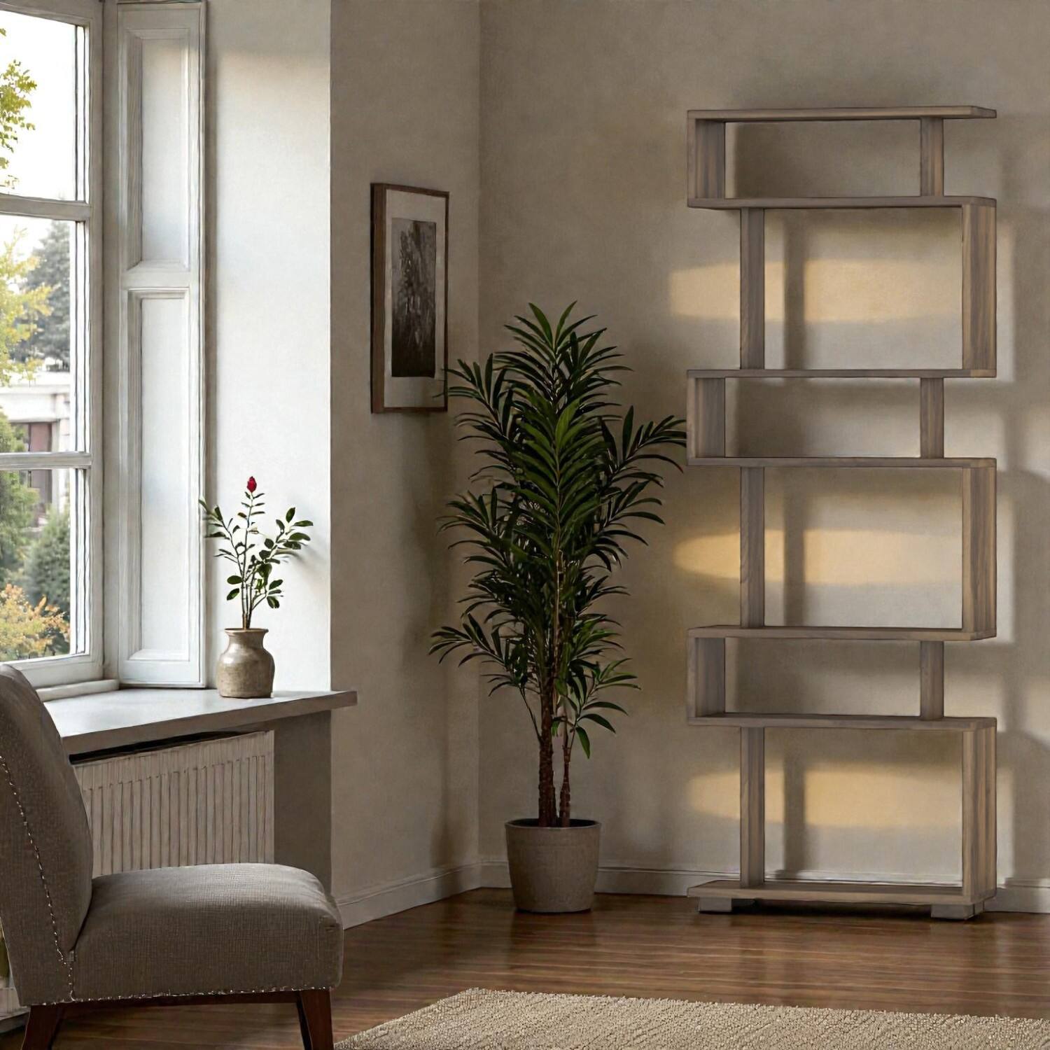 Front. Hivvago - Modern 6-Tier Display Bookcase with Safety Anchors - Walnut.