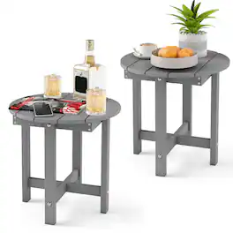 Costway - 2PCS Outdoor Side Table with Weather-Resistant, Waterproof Top for Patio Deck Pool - Gray