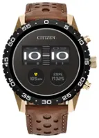 Citizen - CZ Smart 45mm Unisex IP Stainless Steel Sport Smartwatch with Perforated Leather Strap - Gold - Front_Zoom