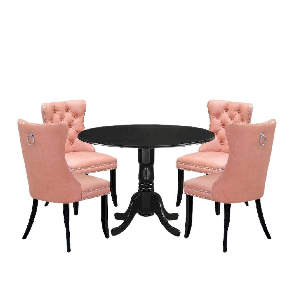 Left. FurniFact - 5 Piece Rubberwood Dining Room Table Set for 4 with Square Kitchen Table - Black.