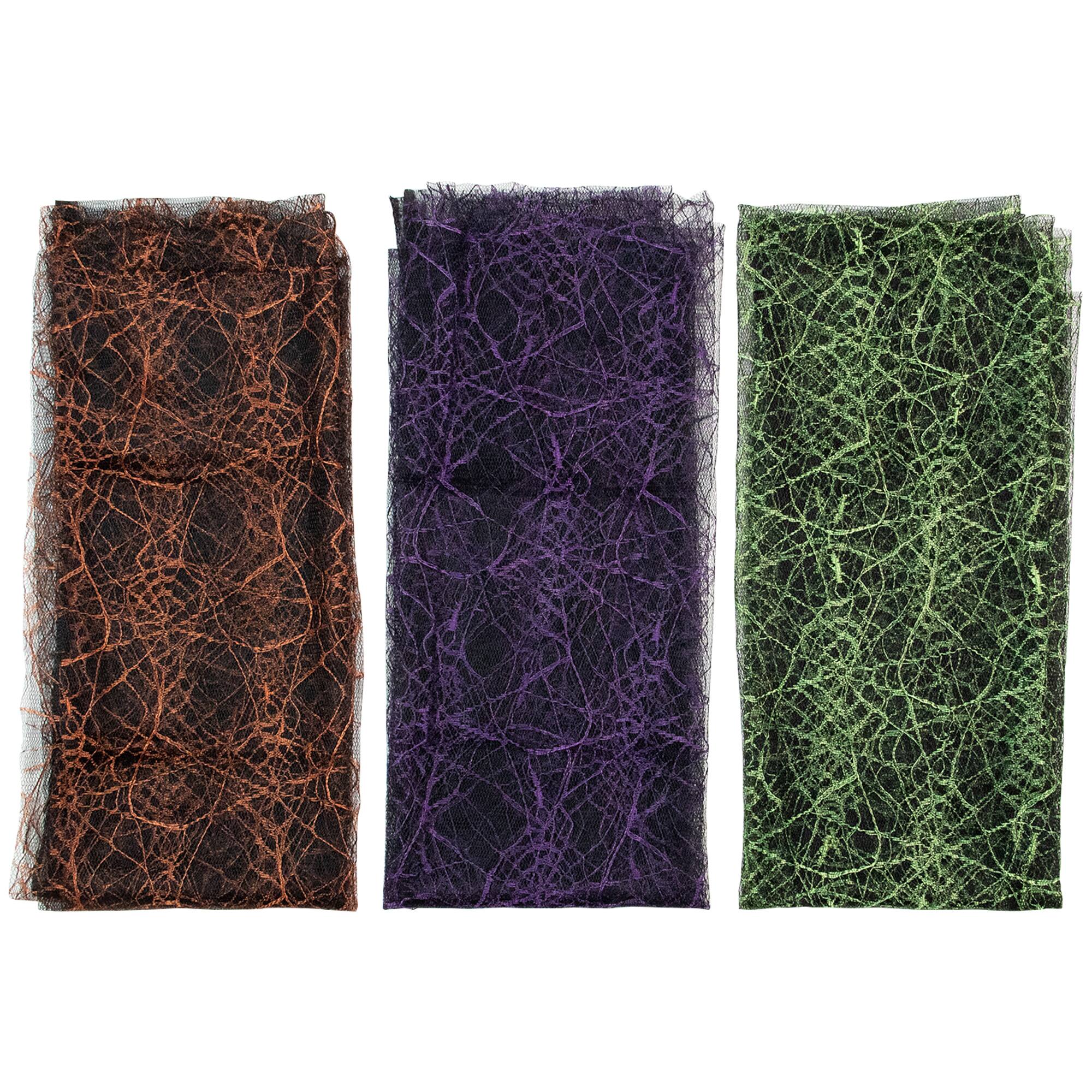 Alt View 3. Northlight - Fabric Spiderweb Halloween Decorations - Purple, Orange, Green - 6' - Set of 3 - Black.