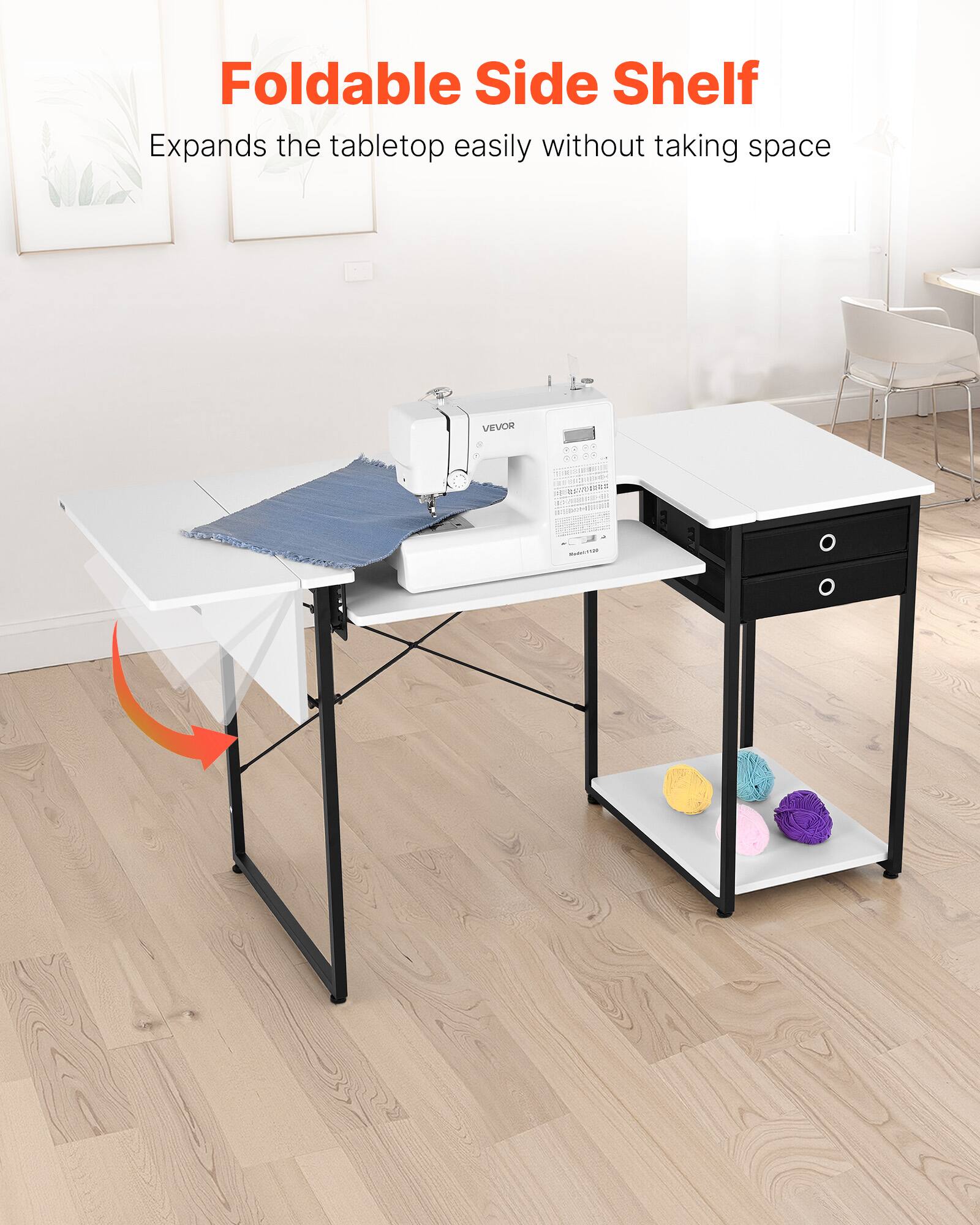 Foldable Side Shelf  
Expands the tabletop easily without taking space