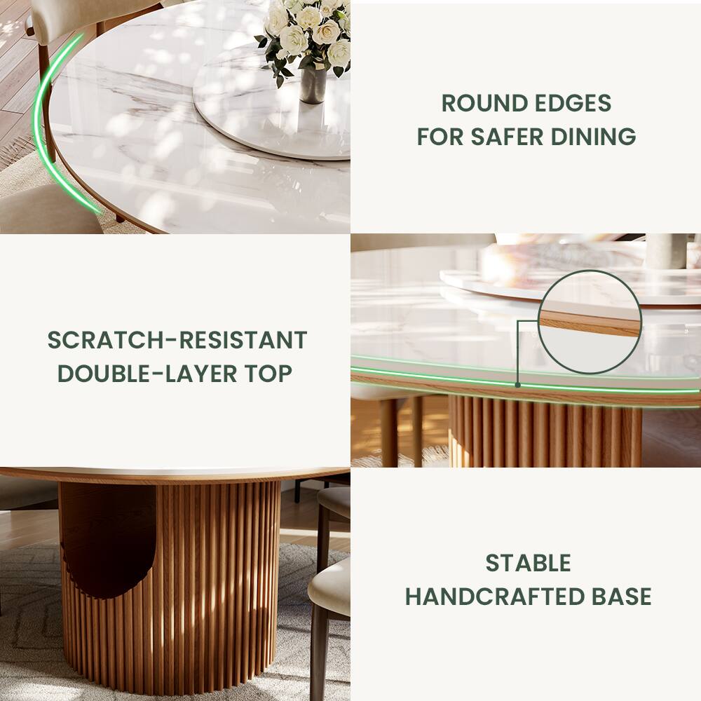 ROUND EDGES FOR SAFER DINING  
SCRATCH-RESISTANT DOUBLE-LAYER TOP  
STABLE HANDCRAFTED BASE