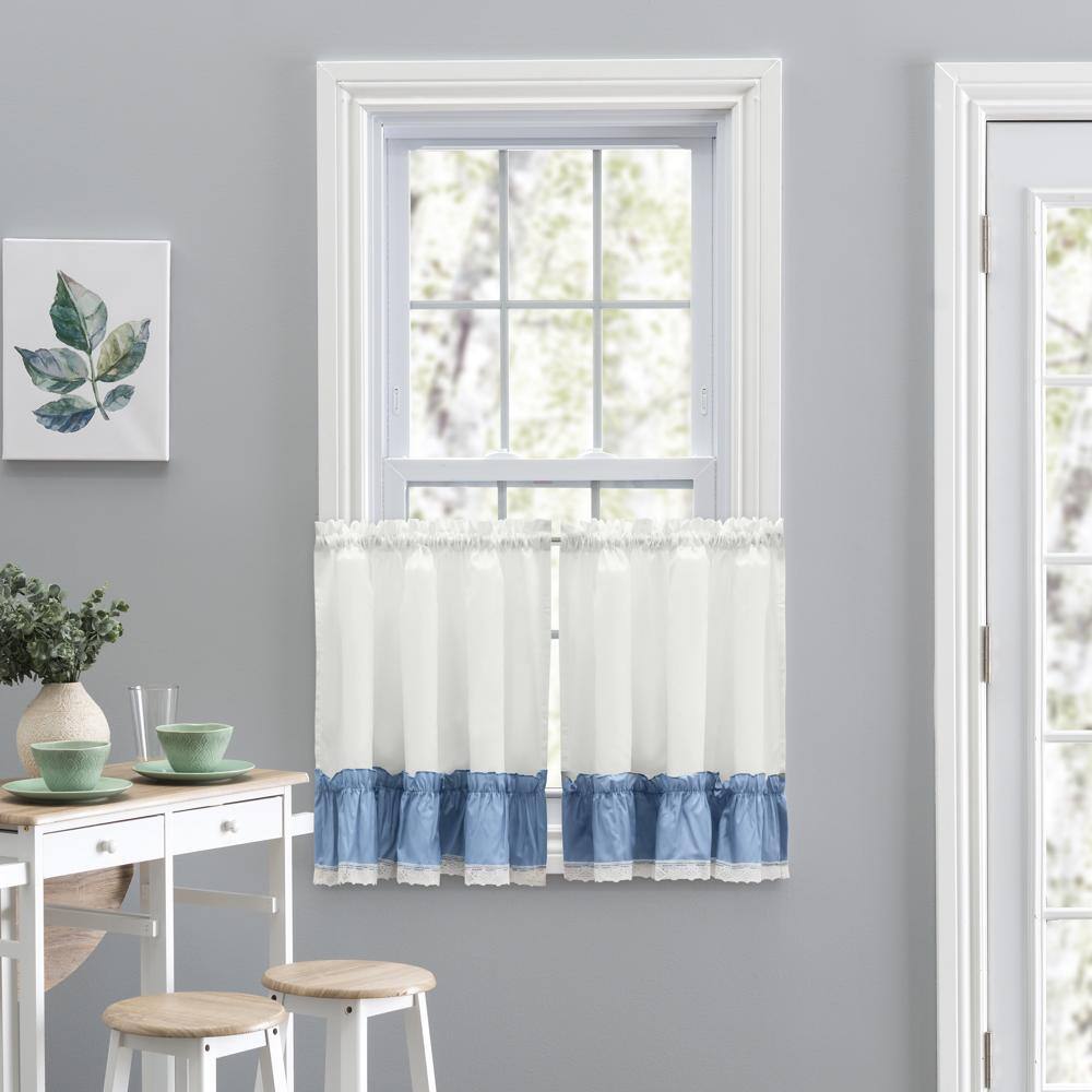Angle. Ellis Curtain - Ellis Curtain Madelyn Ruflled Victorian 1.5" Rod Pocket Window Curtain Tiers 82"x36" Slate - Slate.