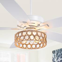 Parrot Uncle - 52" Coastal Natural Jute Reversible Ceiling Fan with Remote - White
