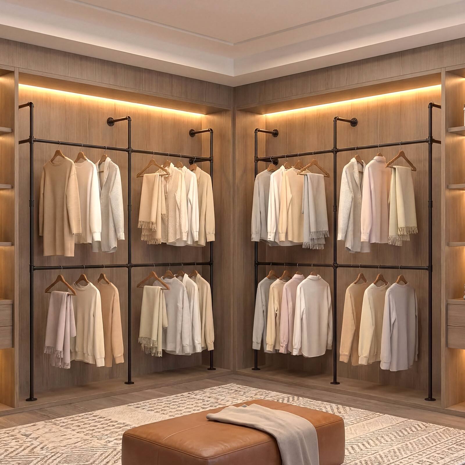 Alt View 4. Gymax - Gymax Industrial Pipe Clothing Rack Wall Mounted Heavy-Duty Metal Garment Organizer - Black.