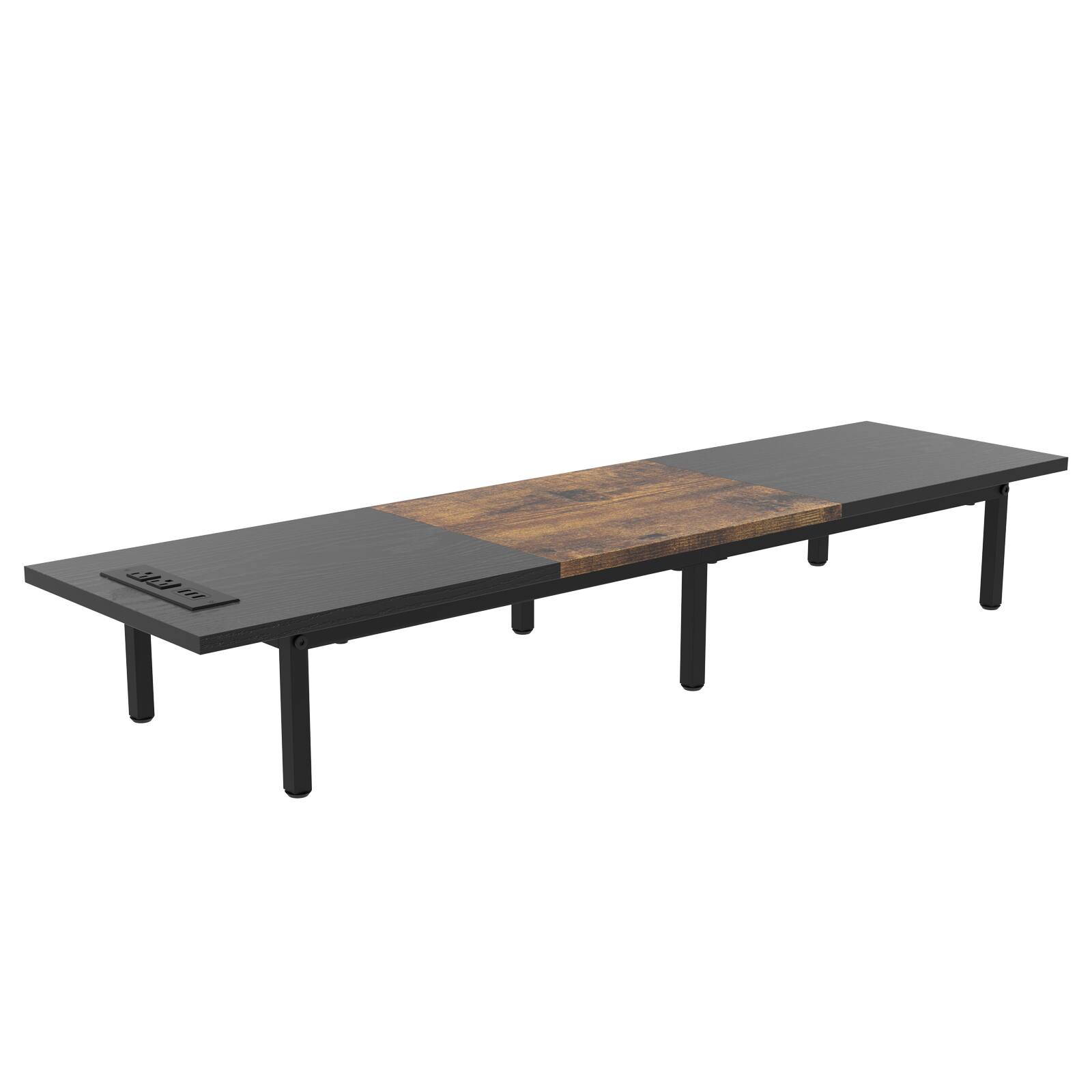 Alt View 2. Oumilen - Long Dual Monitor Stand with Charging Station, Black & Rustic Brown - Brown.