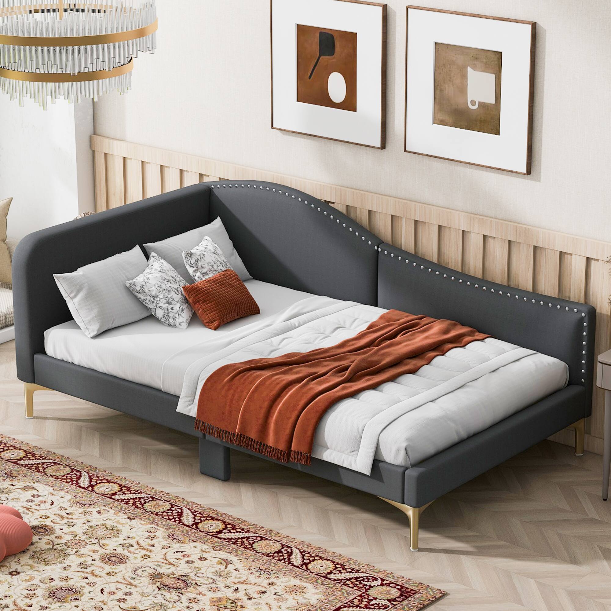 Front. Whisen - Twin Size Upholstered Daybed with Backrest and Armrest for Bedroom Guest Room and Compact Living Spaces - Gray.