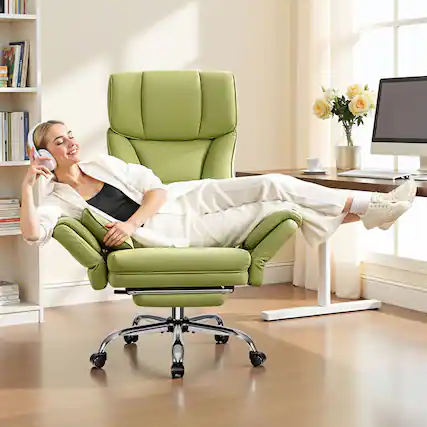 Front. Brick Attic - 500LBS Plus Ergonomic Office Chair with Footrest, Wide Cross Legged Executive Chair with Reversible Armrests, 120°Tilt - Avocado Green.