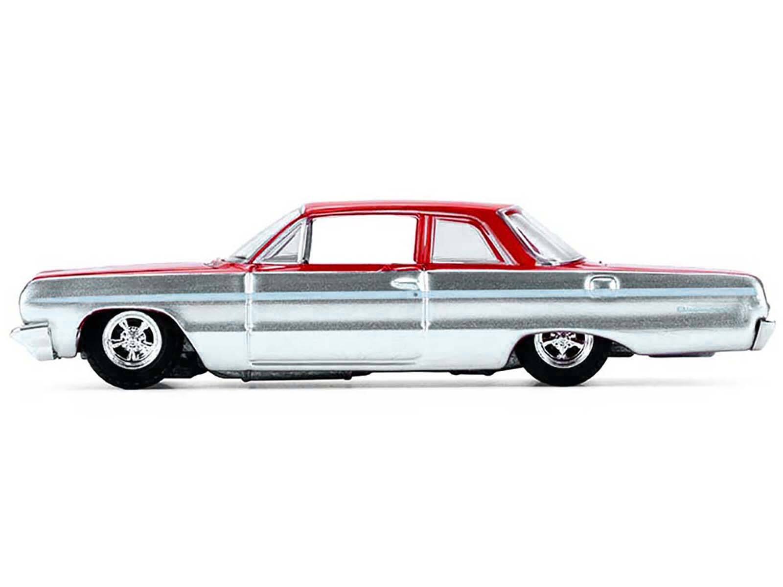 Alt View 2. Greenlight - 1964 Chevrolet Biscayne Lowrider Silver Metallic and Red Two-Tone 1/64 Scale Diecast Model Cars by Greenlight.