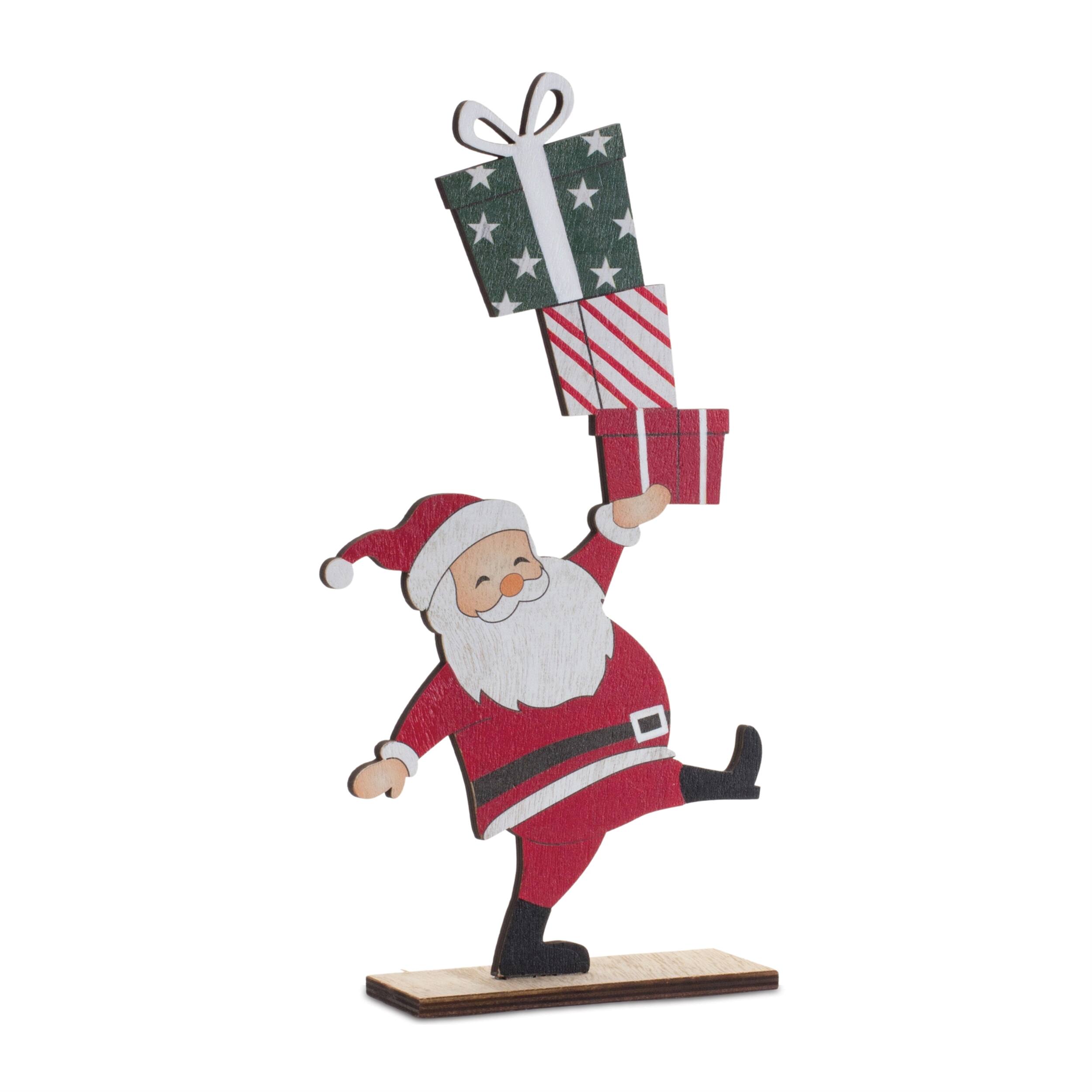 Left. BreeBe - Wood Santa with Presents Display (Set of 2) - Red, White, Green.