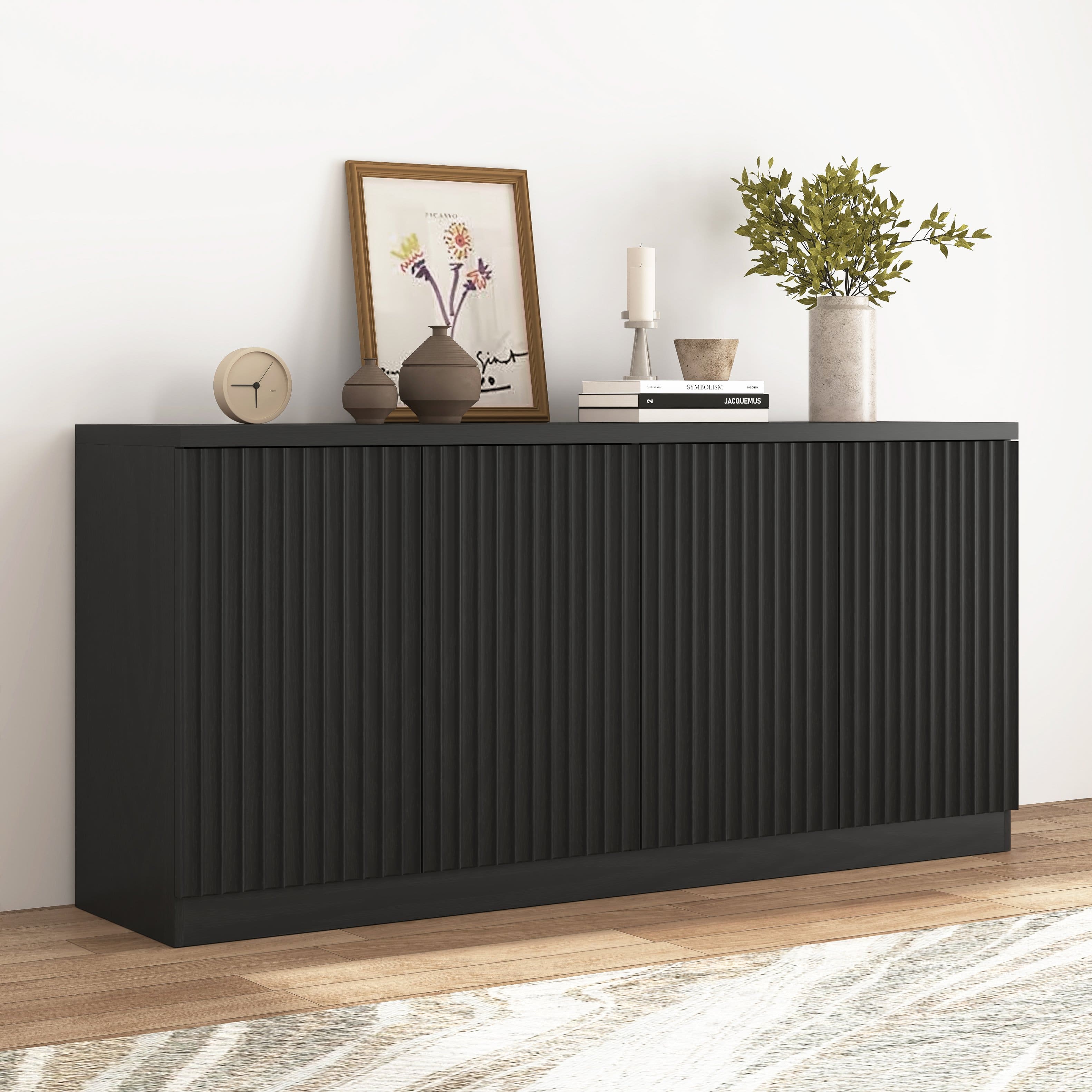 Z-Edge - Buffet Cabinet with Storage, 62.6" Sideboard Cabinet with 4 Doors & Shelves, Modern Coffee Bar for Kitchen, Living Room - Black