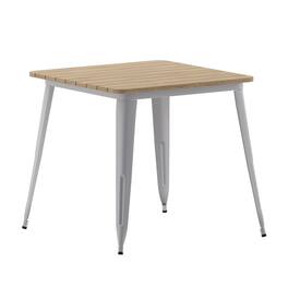 Flash Furniture - Declan Commercial Grade Indoor/Outdoor Dining Table, 31.5" Square All Weather Brown Poly Resin Top with Silver Steel Bas - Gray