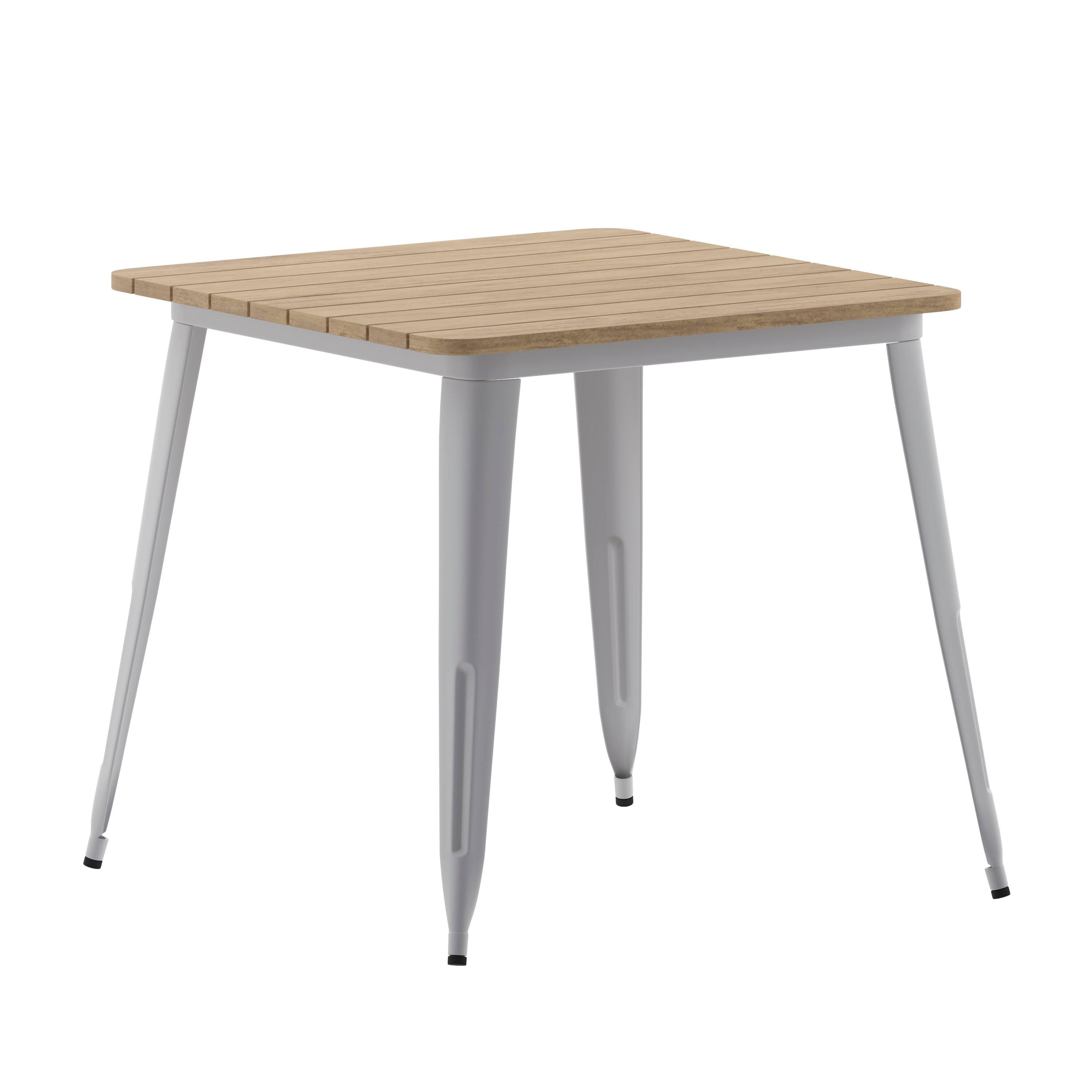 Alt View 1. Emma + Oliver - Drew Indoor/Outdoor Dining Table, 31.5" Square All Weather Poly Resin Top with Steel Base - Brown Top/Silver Frame.
