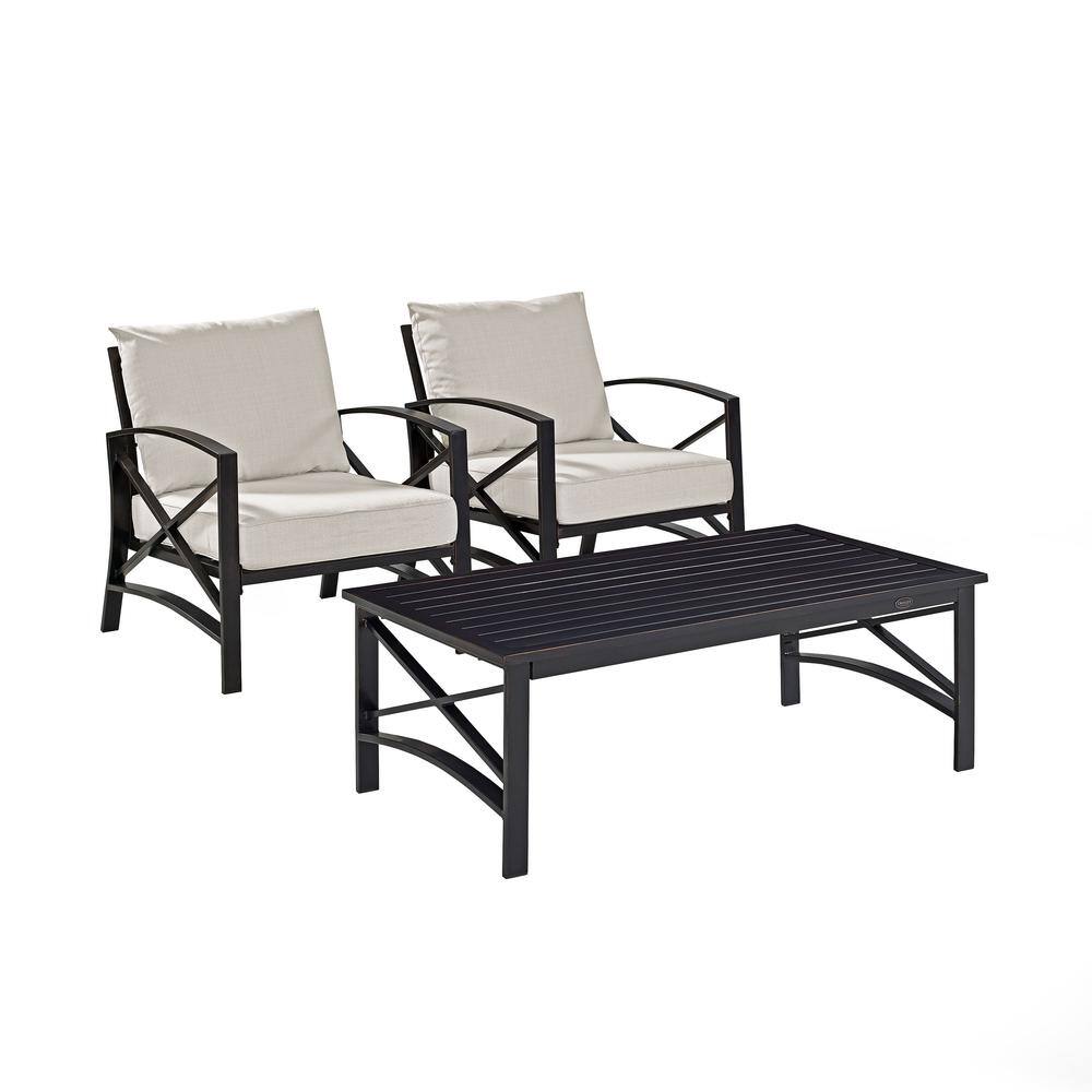 Back. Crosley Furniture - Kaplan 3Pc Outdoor Chair Set - Coffee Table & 2 Chairs - Oatmeal.
