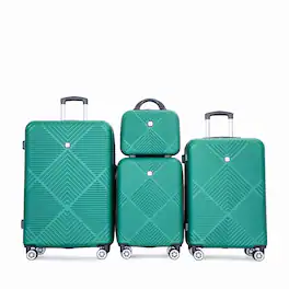 BreeBe - 4-Piece ABS Lightweight Suitcase Set with 14-Inch Makeup Box and Aircraft Wheels - Dark Green