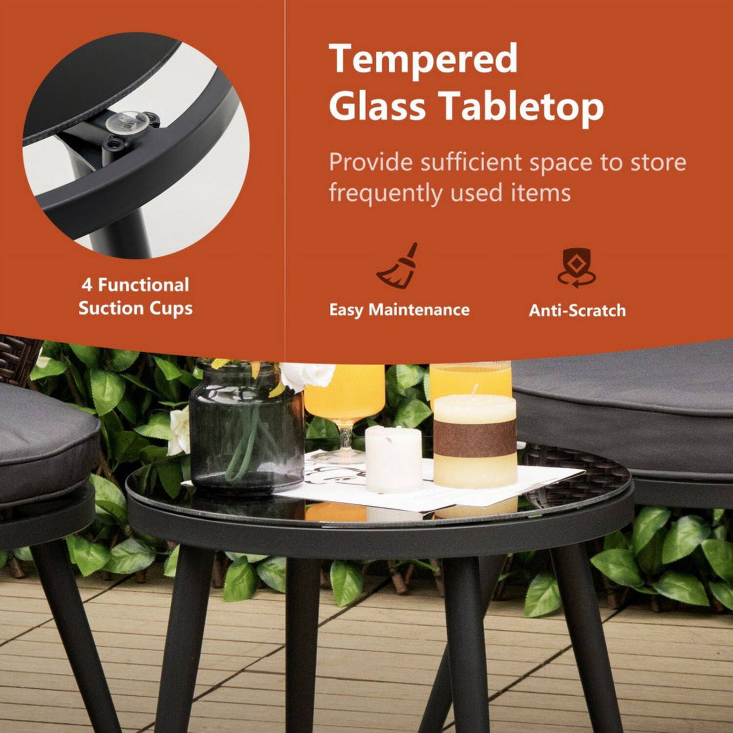 Tempered Glass Tabletop  
Provide sufficient space to store frequently used items  

4 Functional Suction Cups  
Easy Maintenance  
Anti-Scratch