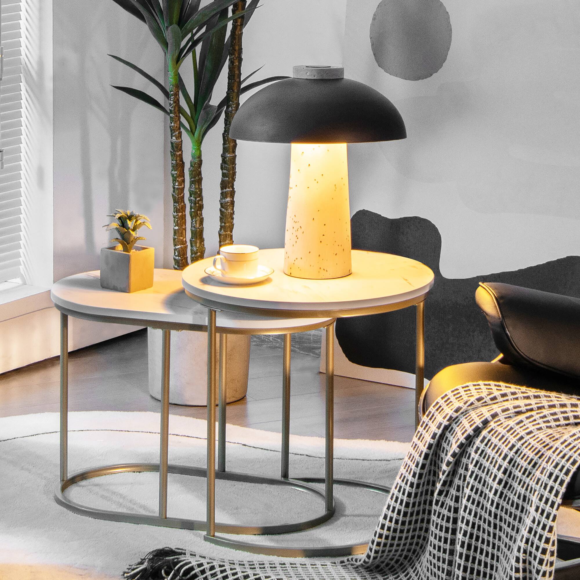 Alt View 1. Costway - Costway Nesting Coffee Table Modern Set of 2 Marble Coffee Side Table Set Living Room - Marble,Golden.