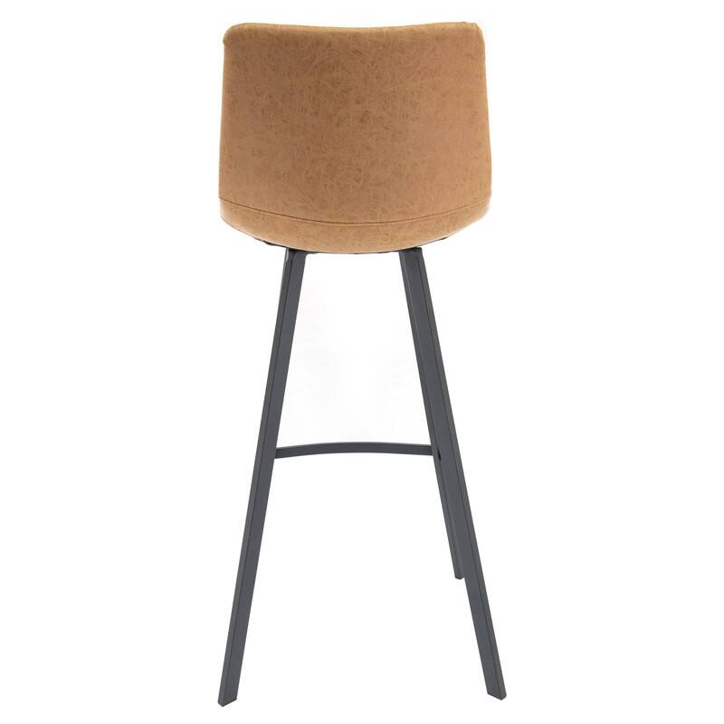 Alt View 1. LeisureMod - Elland 2 Pcs Modern Upholstered Leather Bar Stool with Iron Legs and Footrest, Counter Height Dining Stool - Light Brown.
