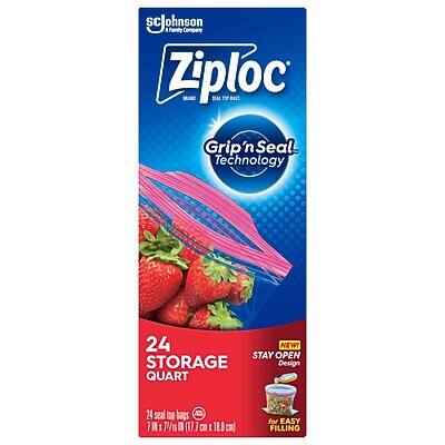 SC Johnson SC Family Company  
Ziploc  
Grip'n Seal Technology  
24 Storage Quart  
Stay Open Design  
24 seal top bags  
7" x 7" (17.8 cm x 17.8 cm)  
Easy Filling
