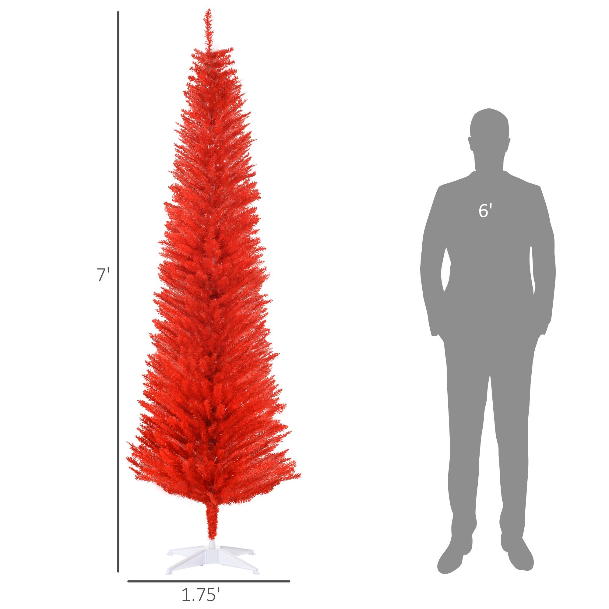 Alt View 2. Homcom - Artificial Pencil Christmas Tree, Slim Xmas Tree with 499 Realistic Branch Tips and Plastic Stand - red.