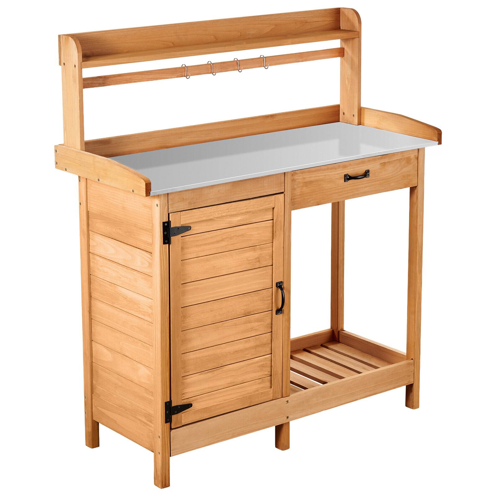 Alt View 5. VEVOR - Potting Bench Table, 3-in-1 Outdoor Gardening Wooden Workstation with 44 x 19 in Galvanized Iron Tabletop - Yellow-brown.