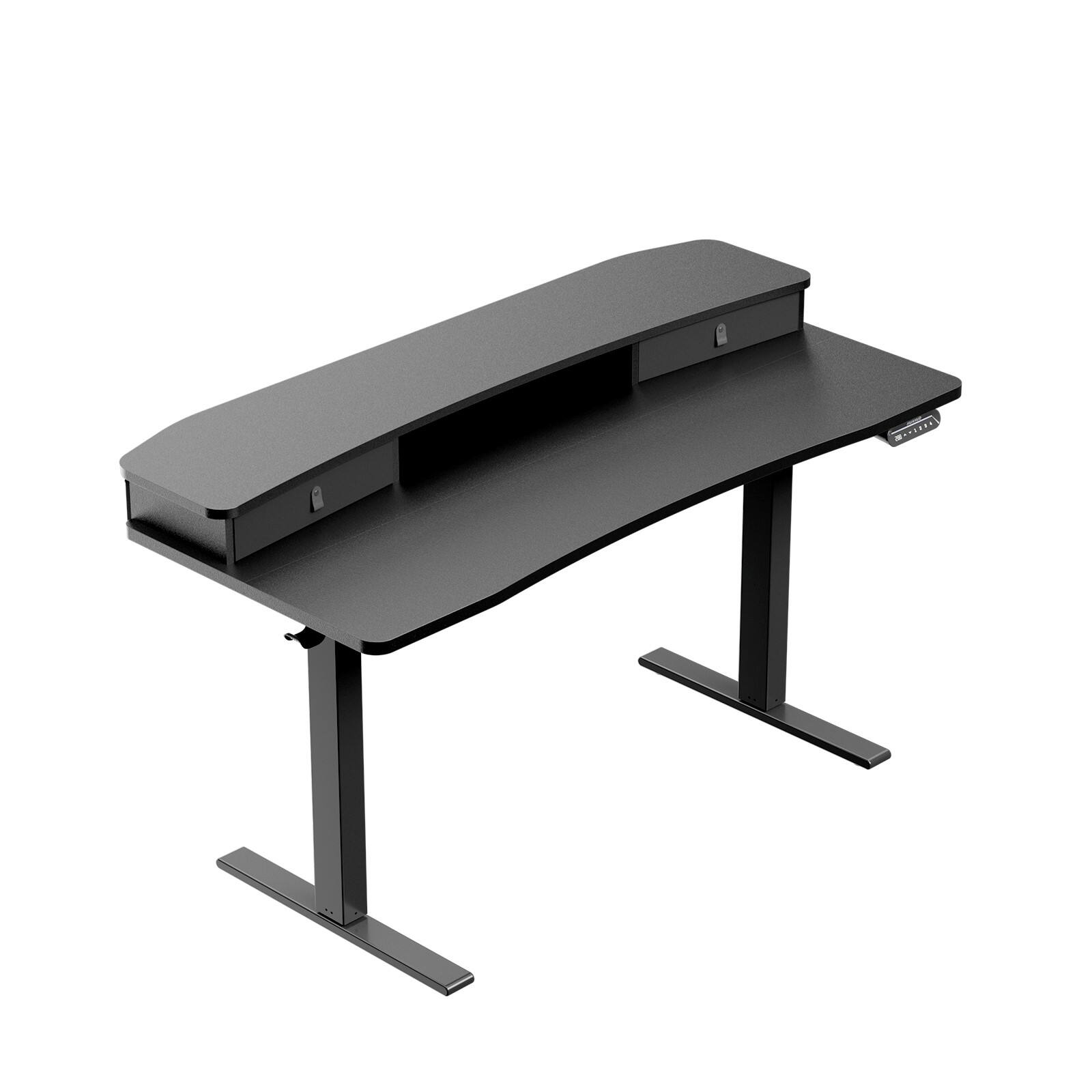HUANUO - Adjustable Standing Desk with Riser & Drawers - 55″ x 26″ - Black