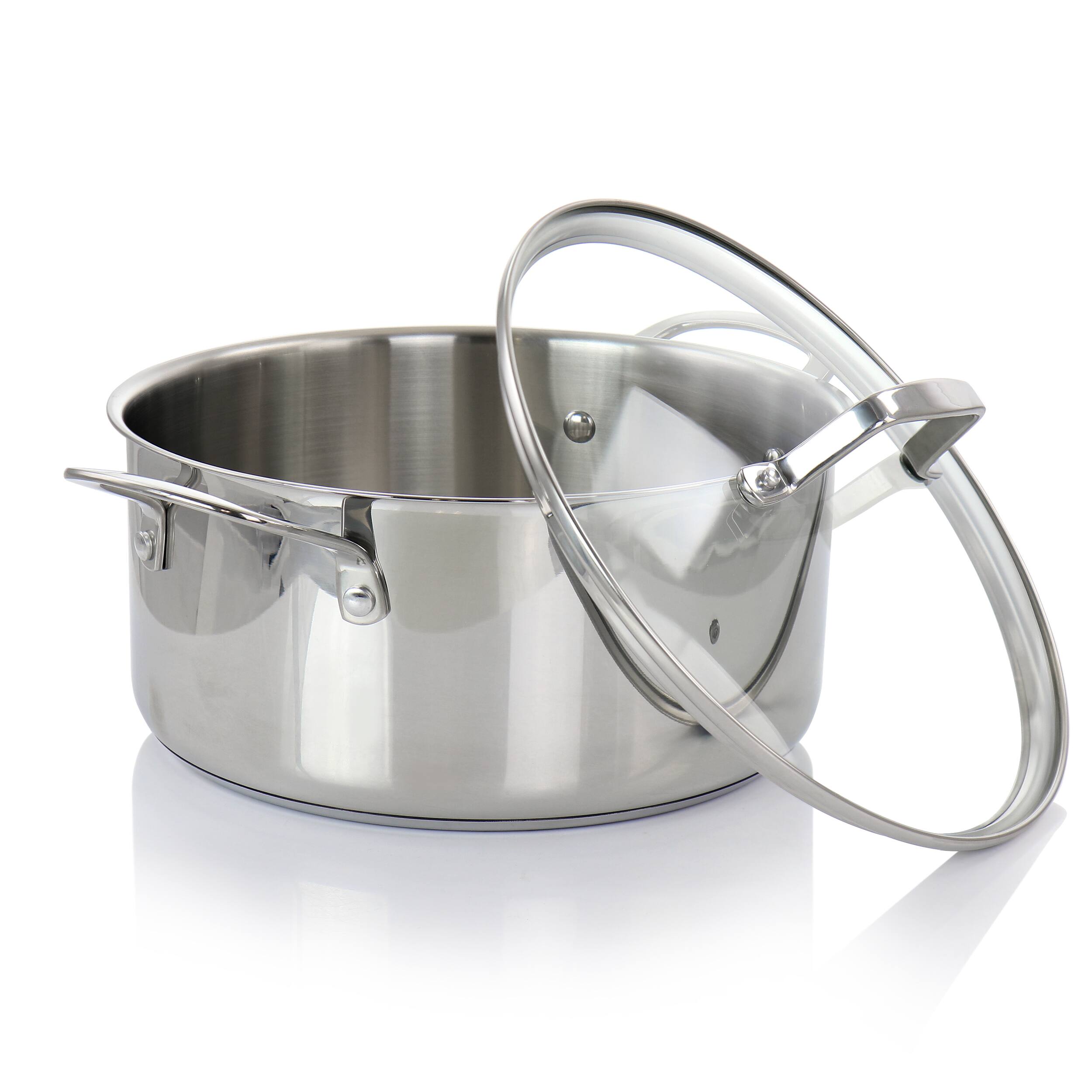 Alt View 1. Martha Stewart - Martha Stewart 5 Quart Stainless Steel Dutch Oven with Vented Glass Lid - Silver.