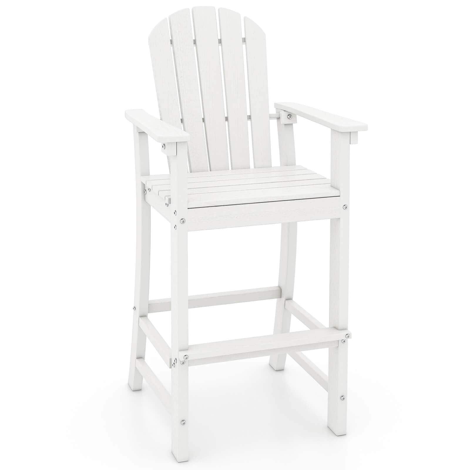 Costway - Outdoor HDPE Bar Height Stool Patio Tall Chair Armrest Footrest All Weather - White