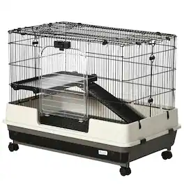 Pawhut - 2-tier Compact Platform Rolling Small Animal Rabbit Cage for Hamsters