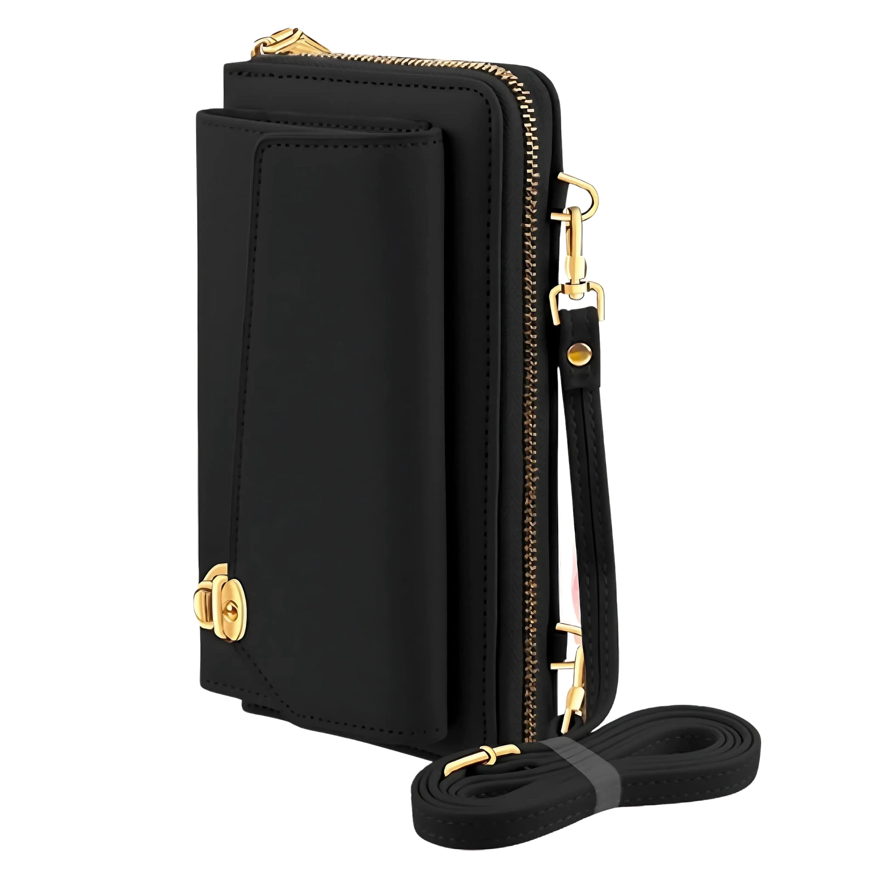 Kitcheniva - Universal Cell Phone Card Leather Shoulder Crossbody Wallet Purse - Black