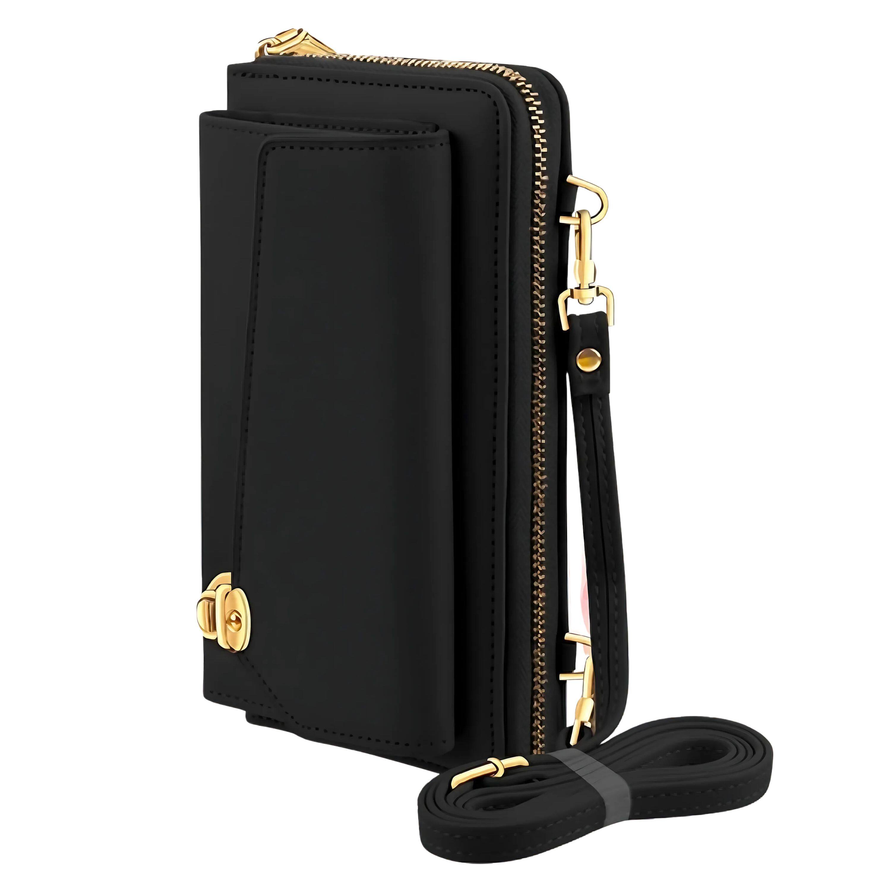 Front. Kitcheniva - Universal Cell Phone Card Leather Shoulder Crossbody Wallet Purse Black - Black.