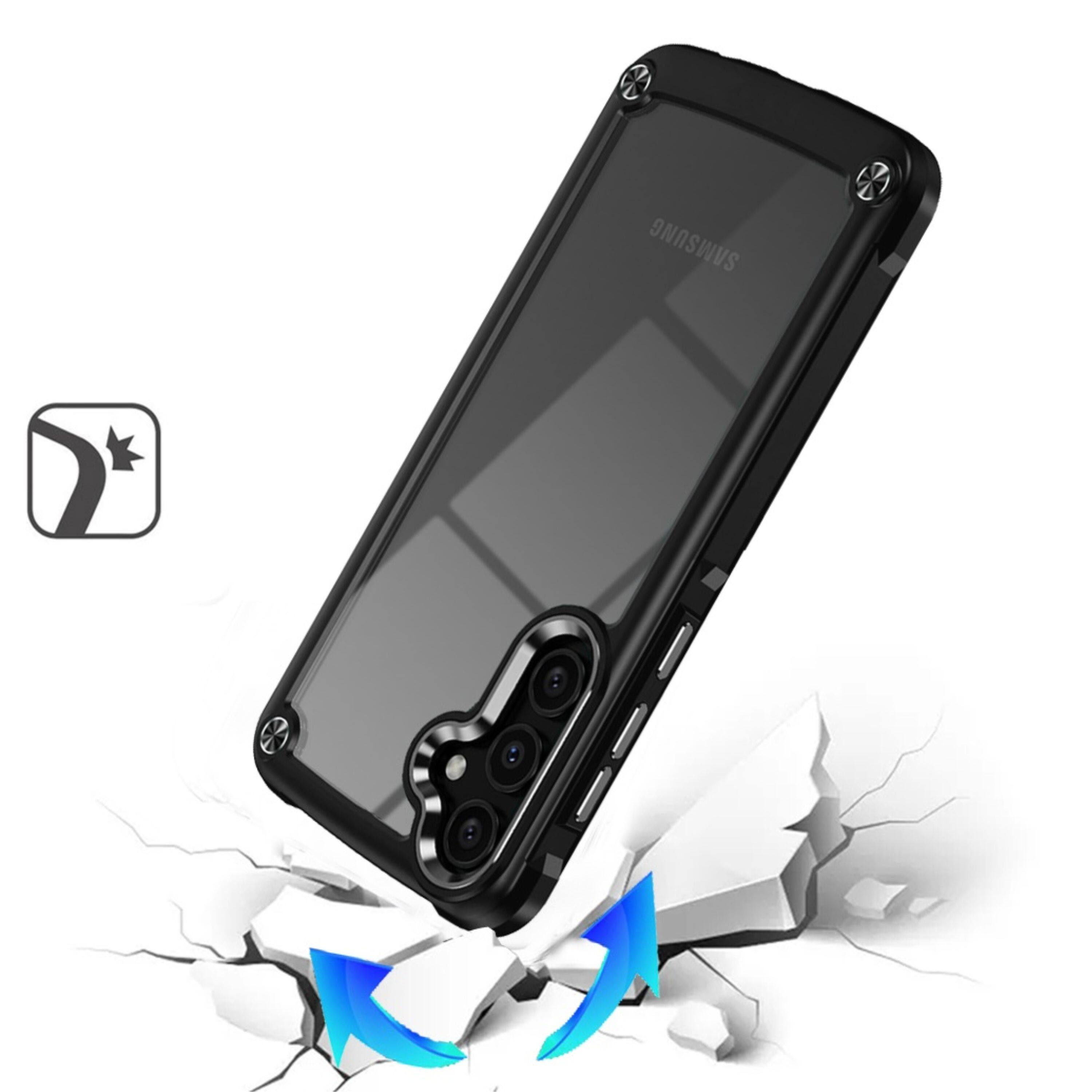 Left. Kitcheniva - Raised Camera Lip Metal Buttons Phone Case With Tempered Glass For Samsung Galaxy A37 5G Black - Black.