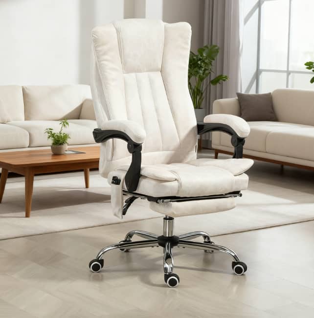 Aukfa - Massage Office Chair , Reclining Computer Chair with Adjustable Height and Footrest - White