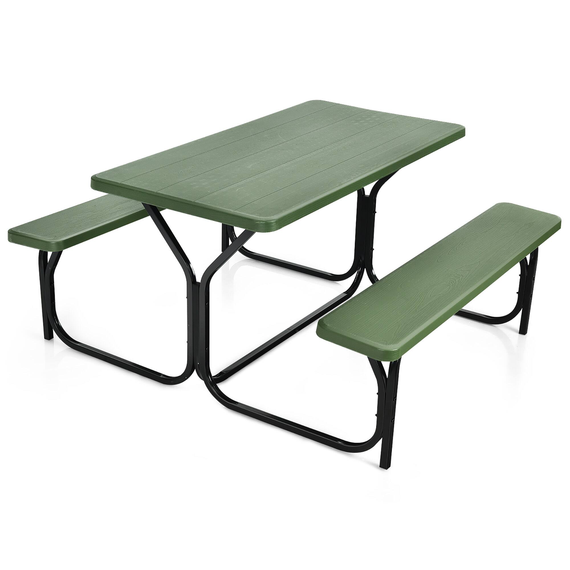 Alt View 9. Gymax - Gymax Picnic Table Camping Picnic Bench Set Backyard Garden Patio Dining Party Green - Green.