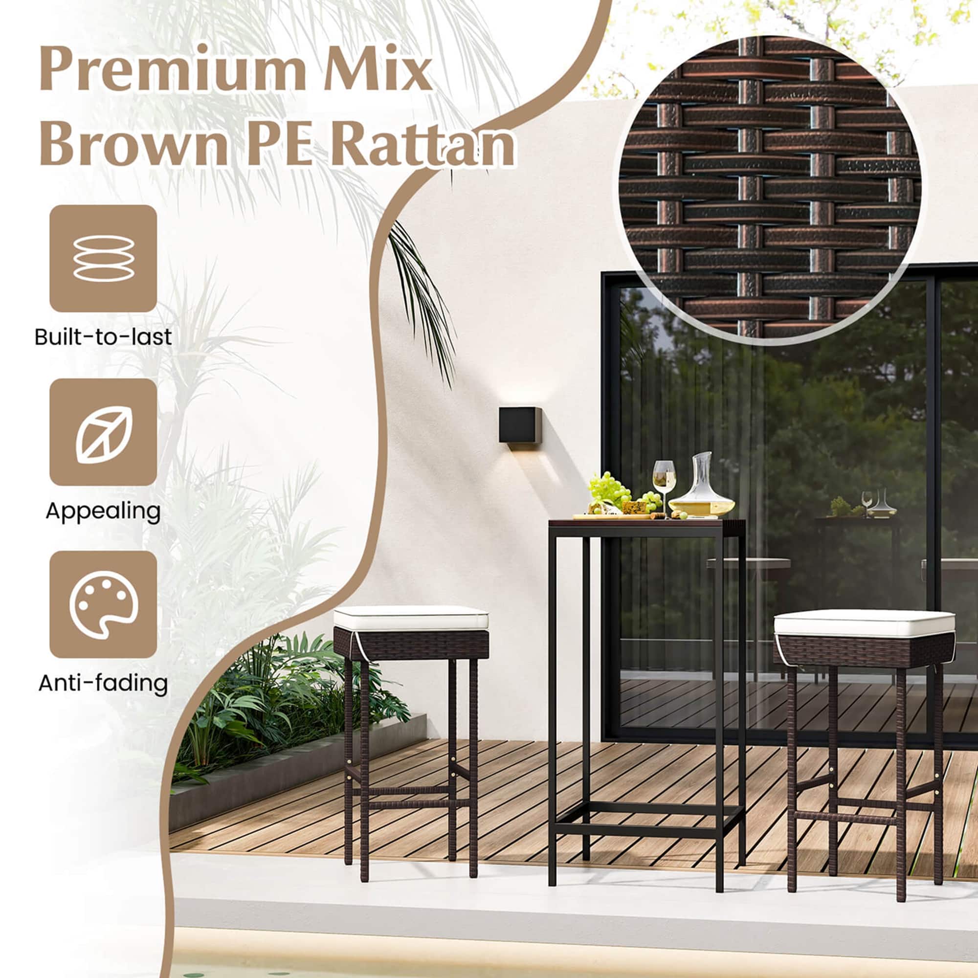 Premium Mix Brown PE Rattan Built-to-last Appealing Anti-fading