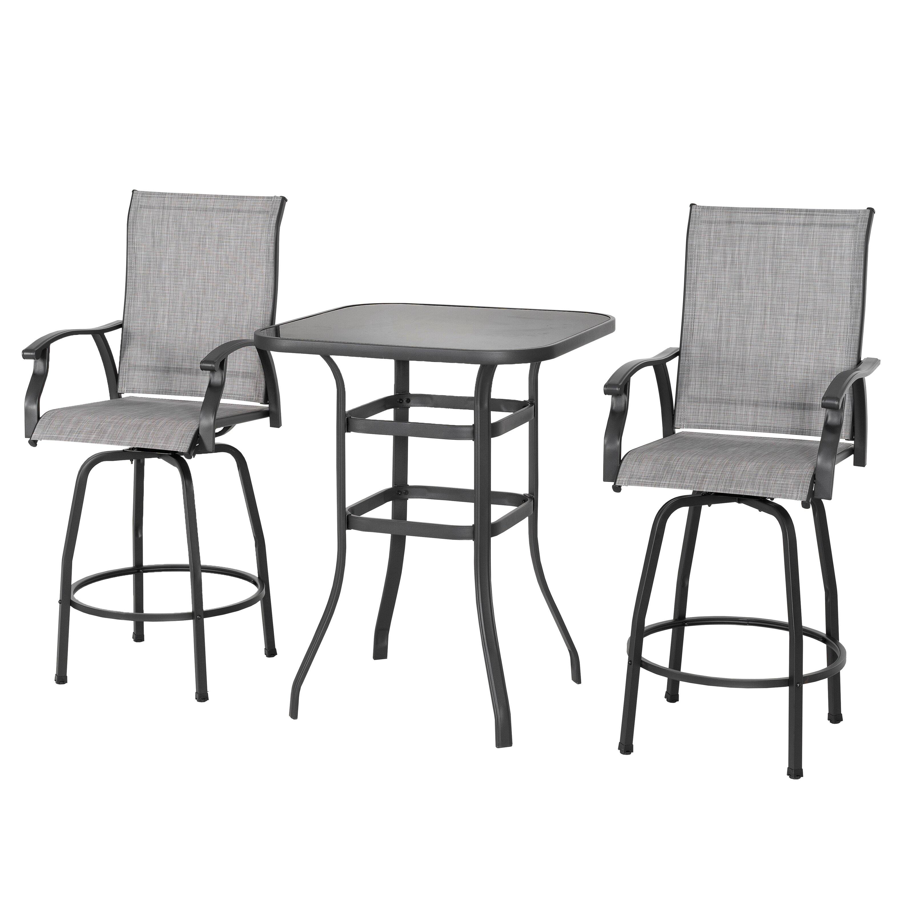 Alt View 5. Nuu Garden - Outdoor 3-Piece Textilene Bar Set, Swivel Bar Stools and Bar Table - Gray and Black.
