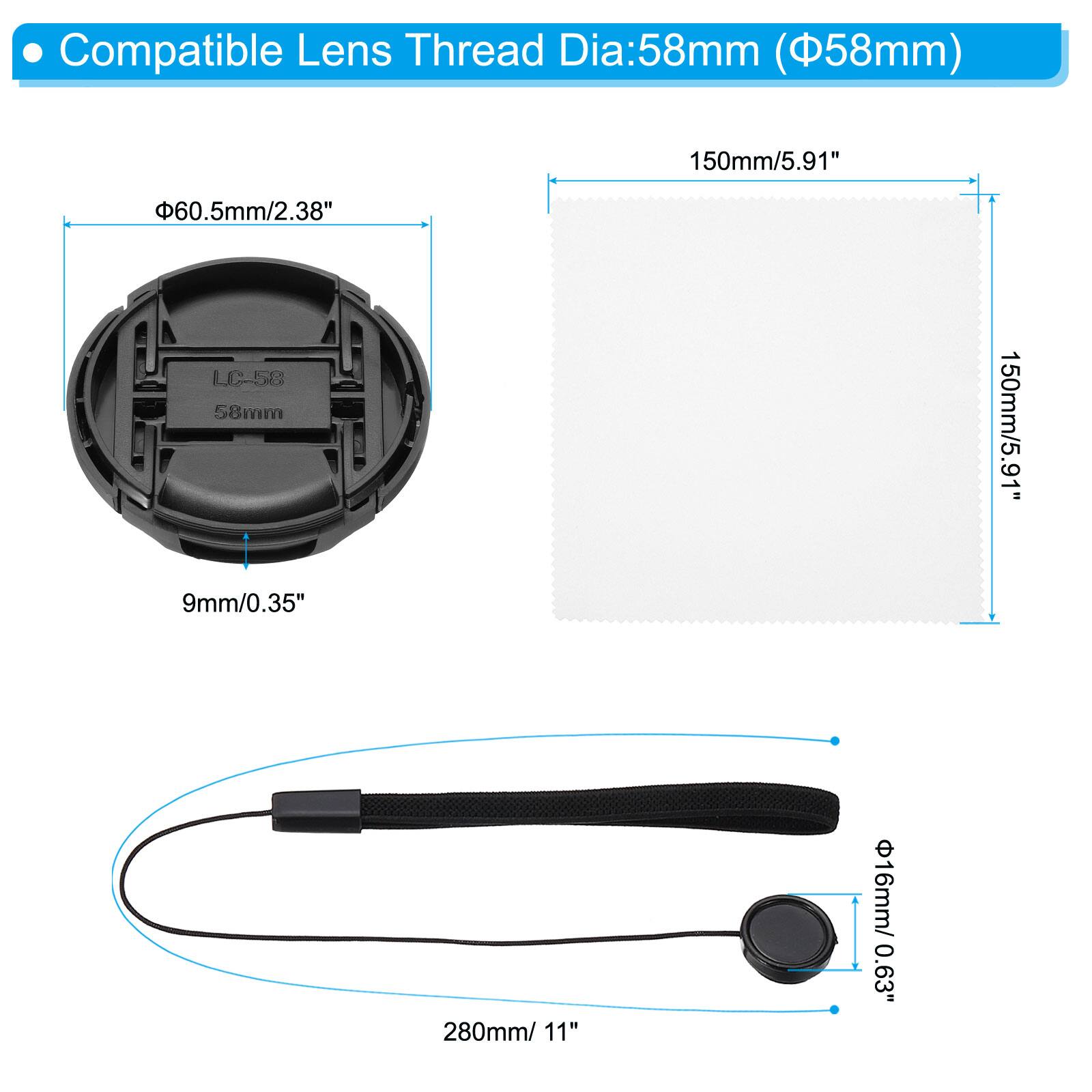 Compatible Lens Thread Dia: 58mm (Φ58mm)

- Φ60.5mm/2.38"
- 150mm/5.91"
- 9mm/0.35"
- 280mm/11"
- Φ16mm/0.63"